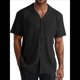 thumbnail image 1 of Camisa de Punto para Hombre, de Corta, , con Botones, para Vacaciones en la Playa, Informal, A Rayas, para Verano. Negro XXXL, 1 of 7
