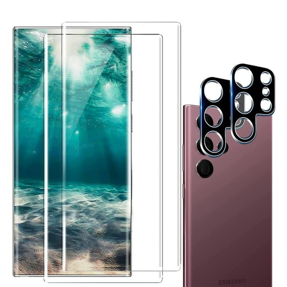[2 2 Pack] Galaxy S22 Ultra Screen Protector Camera Lens Protector, Dteck 9H Tempered Glass 3D Curved HD Clear Scratch Resistant for Samsung Galaxy S22 Ultra 5G Glass Screen Protector