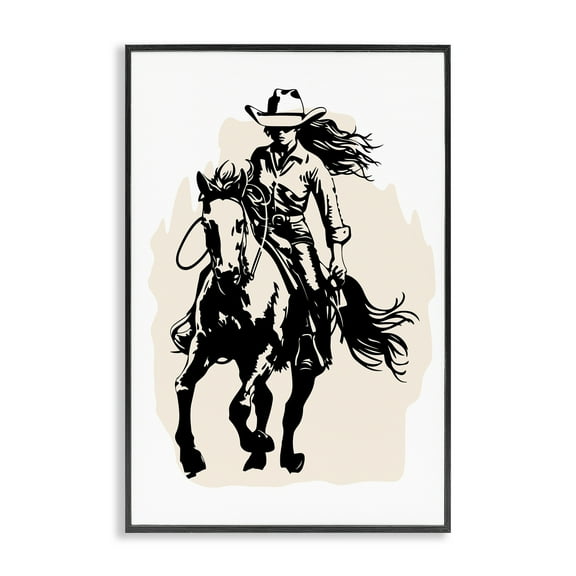 Stupell Industries Saddle Sisters Girl People Painting Black Framed Art Print Wall Art, 12 x 18
