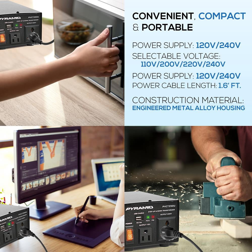 Pyramid PVCT350U - Step Up Down Voltage Converter Transformer- Power Supply Voltage Converter with USB Port (150 Watt)