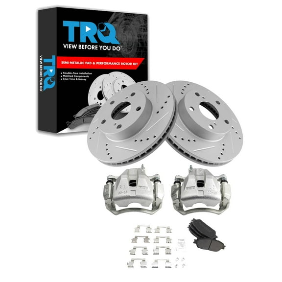 TRQ Front Performance Brake Pad & Rotor Kit Brake Caliper Brake Pads Brake Rotors Set Semi-Metallic Premium G-Coated Fits Select 2005-2015 Toyota Tacoma