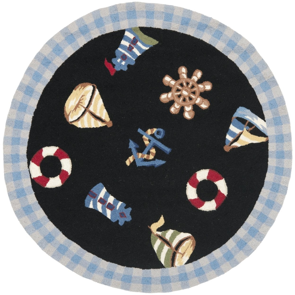 SAFAVIEH Chelsea Agatha Sea Lovers Wool Area Rug, Black, 7'9" x 9'9"