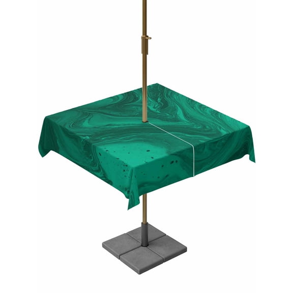 Outdoor Tablecloth with Umbrella Hole and Zipper, Green Marble Square Table Cloth 54x54 Inch Waterproof Tablecloth, Modern Farmhouse Gradient Abstract Fluid Art Picnic Table Cover for Patio Camping
