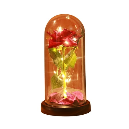 

Veki Valentine Gift Rose Flower Glass Cover LED Home Decoration Eternal Flower Acrylic Cover Gift Rose Ornaments With LED Flowers Nightlight Choir Ornament