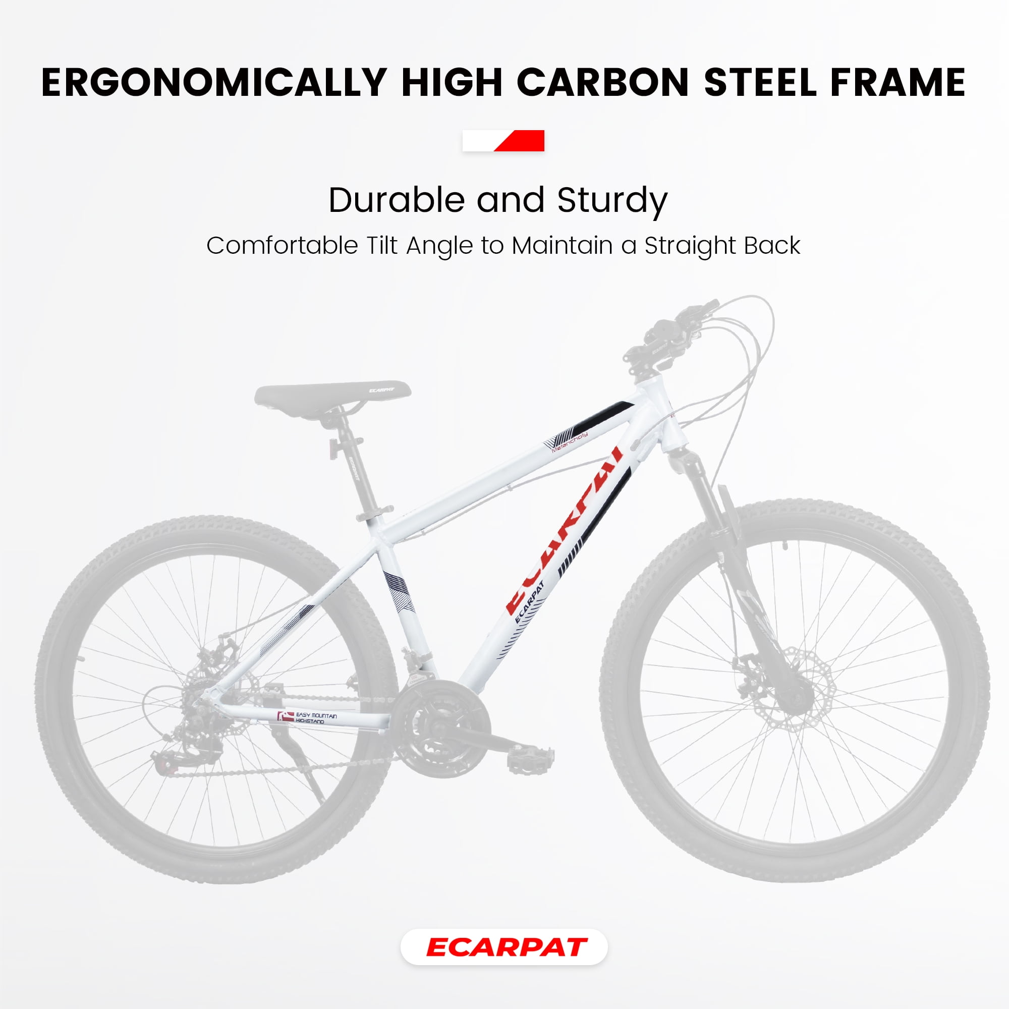 27" Lightweight Aluminum Mountain Bike, 21-Speed with Front Suspension - White