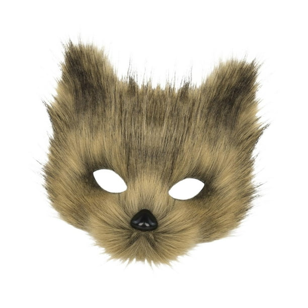 Máscara de zorro de peluche para adultos, cosplay, disfraz creativo, juego de rol, máscara Therian para Marrón claro