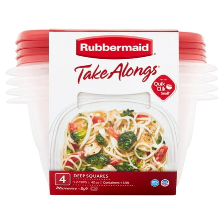 Rubbermaid TakeAlongs Food Storage Container, Deep Squares, 5.2 Cup, 4 Pack, Tint