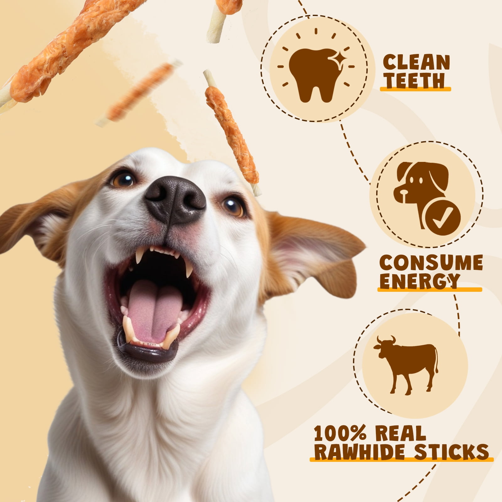 (3 pack) ASMPET Chicken Wrapped Rawhide Dog Treats, Long Lasting for Strong Chewers, Dental Care Bones, 10.6oz
