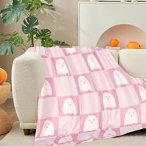CuiLiyq Halloween Ghost Pink Blanket, Halloween Throw Blanket Flannel Lightweight Soft Plush Blankets, for Bed Sofa Livingroom Chair Car Travel Pet