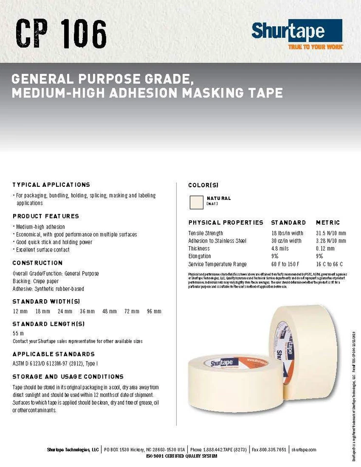 CIRCLE- Shurtape Cp 106 General Purpose Masking Tape 48Mm X 55M (For 2" X 60 Yds)