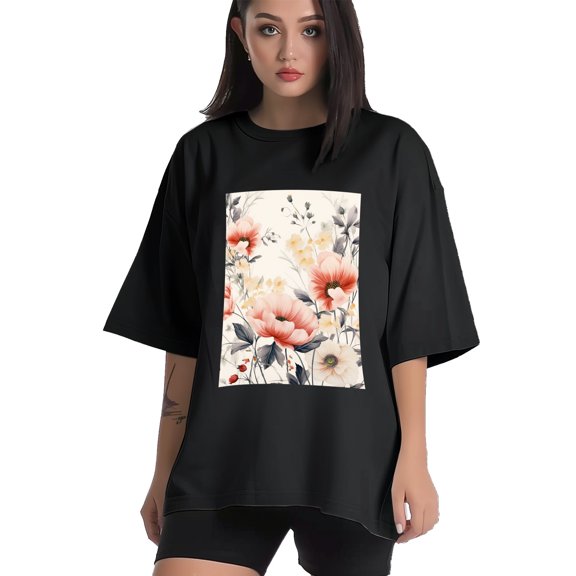 Plus Size Shirt for Women Black Tops for Women Short Sleeves Shirt for Women Flower 13 T Shirt Crewneck Shirt for Women XS