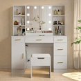 thumbnail image 3 of Vanity Desk with 3 Color Lights,Makeup Vanity Brightness Adjustable, Table Set Dressing Table with 5 Drawers ,6 Open Shelves & 1 Cabinets and Multiple Shelves for Adult, 3 of 6