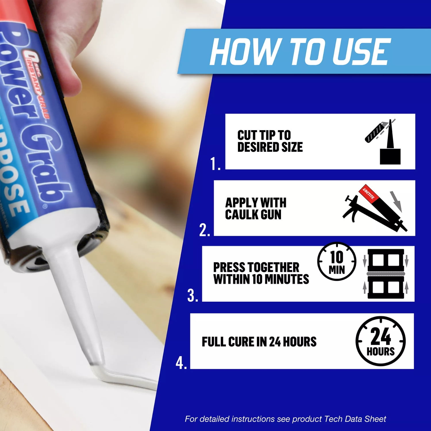 (6 pack) Loctite Power Grab Construction Adhesive All Purpose, Pack of 1, White 9 fl oz Cartridge