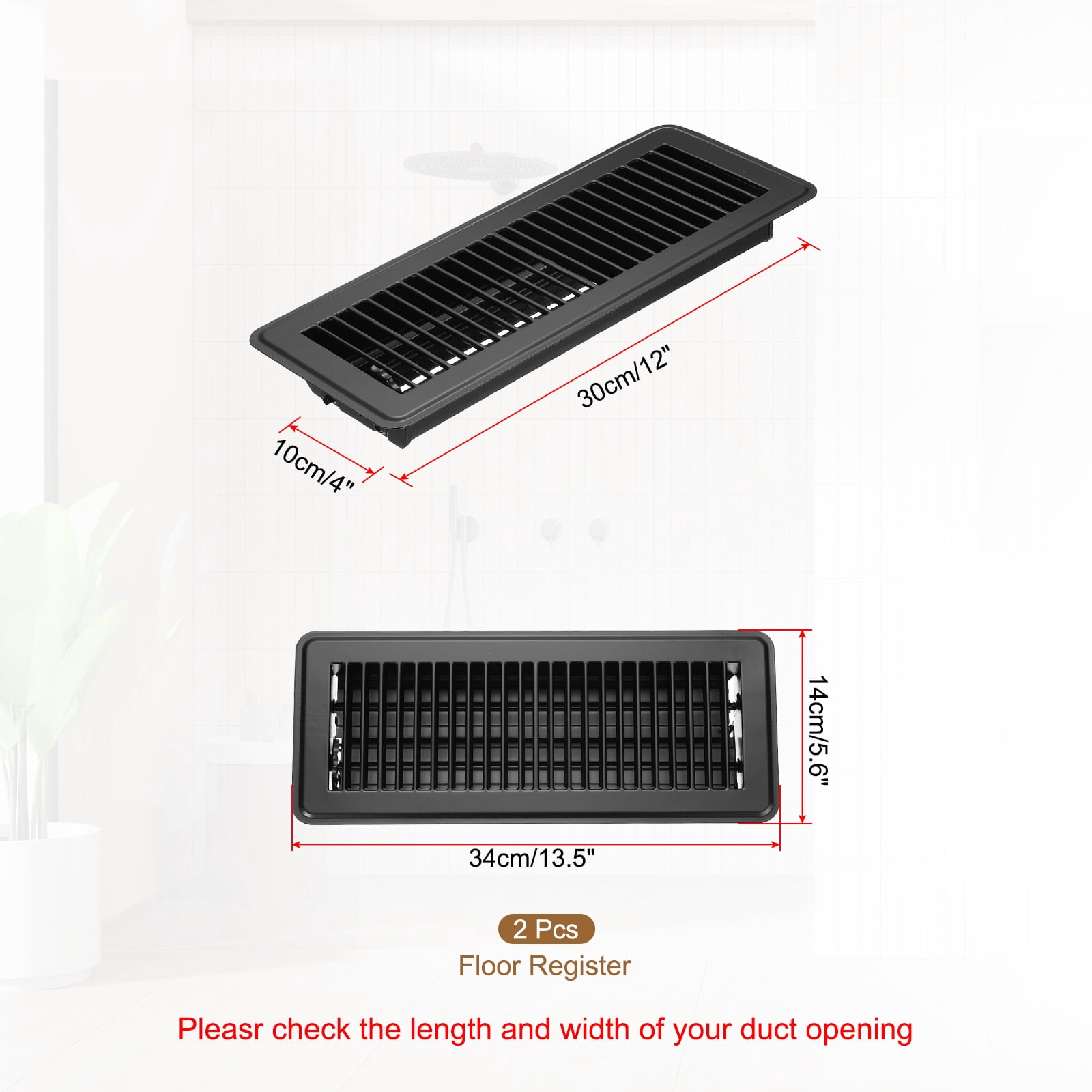 Uxcell 12 x 4 Inch Floor Register, 2pcs Heavy Duty Air Vent Cover Adjustable Floor Grates, Black