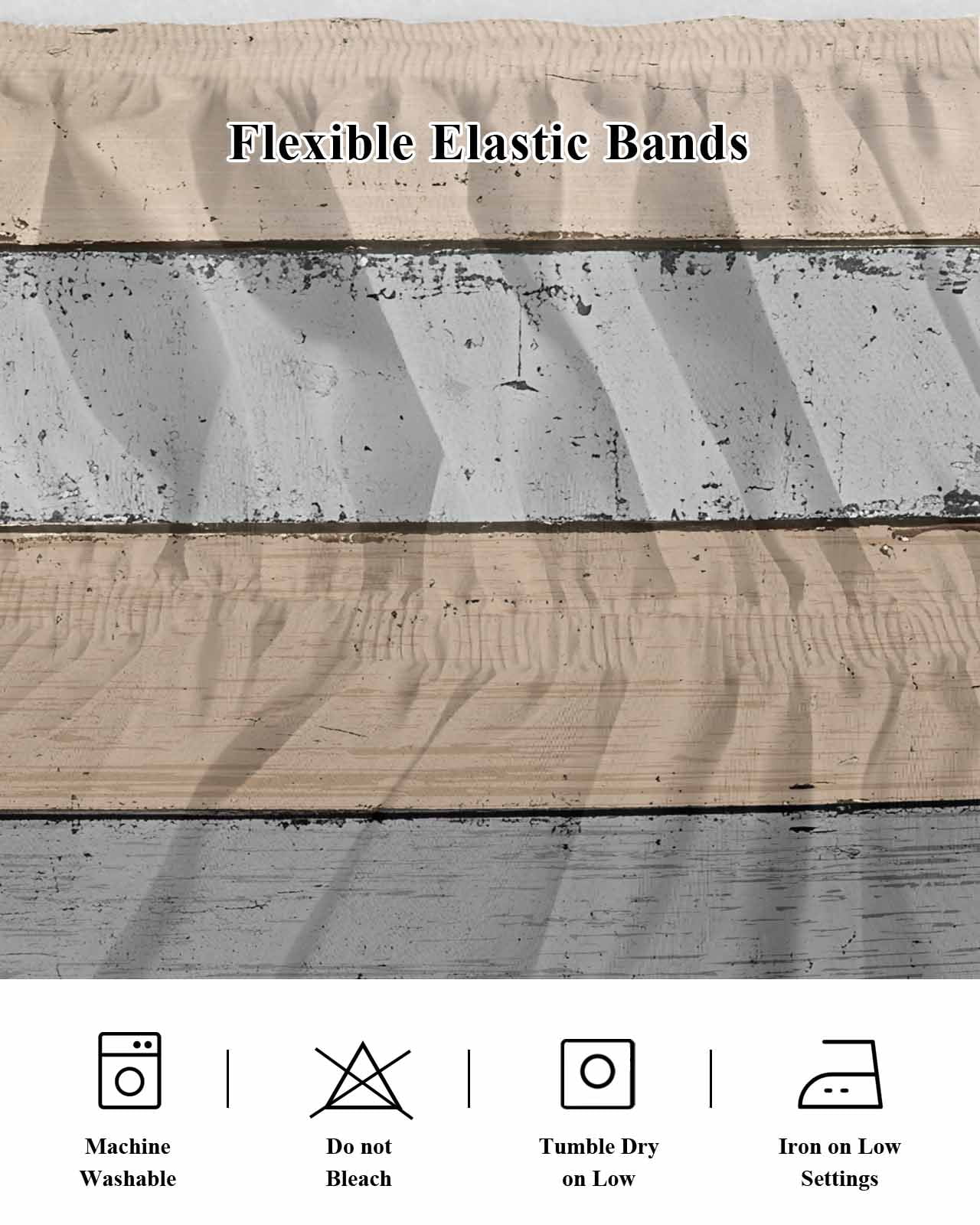 Brown Gray Wood Grain Ruffle Bed Skirt California King Size Countryside Stripe Adjustable Elastic Dust Bed Skirts Wrap Around Bedskirt Wrinkle Free Easy Fit with 18 Inch Drop