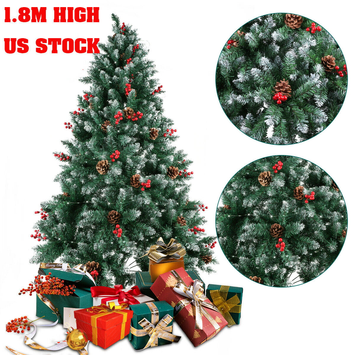 Details about   6ft Snow Flocked Hinged Artificial Christmas Tree with LED lights Fast Shipping 