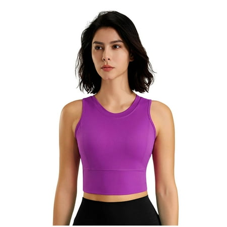 WMTBSRSW Womens  Quick Dry Sports Bra Longline Wirefree Padded with Medium Support Smock Neck Padded Crop Tank Tops with Workout Yoga Fitness