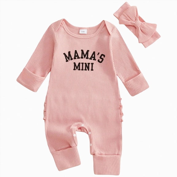 WUANDIXFA Baby Girl Winter Clothes 0 3 6 Months Newborn Preemie Going Coming Home Outfit Ruffle Romper Cute Knit Jumpsuit,Light Pink,Newborn