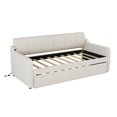 thumbnail image 6 of Twin Size Daybed with Multifunctional Trundle, Upholstery Daybed with USB Charging Design,Trundle Can be Flat or Erected, Wood Slat Support, No Box Spring Needed,Beige, 6 of 7