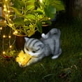 thumbnail image 5 of Xecvkr Garden Cat Statue Solar Powered Butterfly Resin Outdoor Sculpture Waterproof Decorative Yard Patio Lawn Party Gift Gray Yellow Weather Resistant 22x11x15cm 1 Piece, 5 of 5