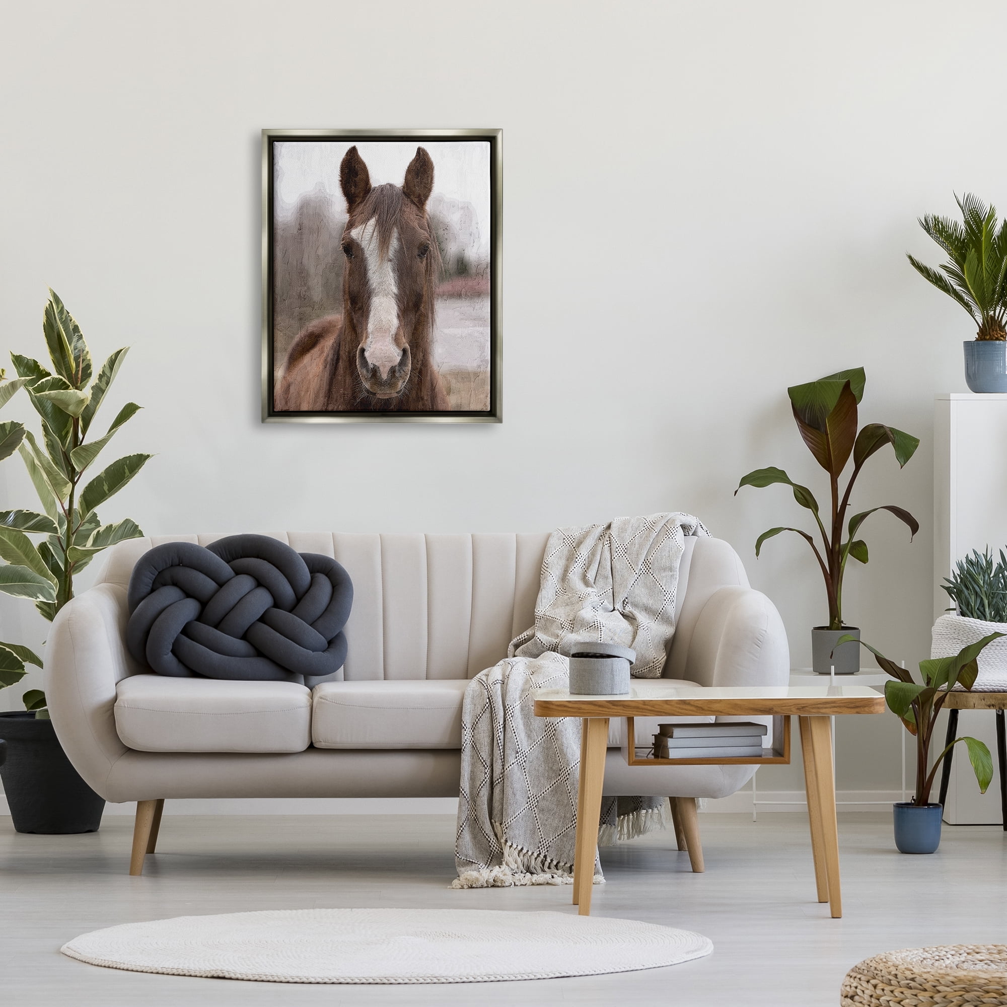 Stupell Industries Colt Horse Portrait Animals & Insects Painting Gray Floater Framed Canvas Art Print Wall Art, 25 x 31