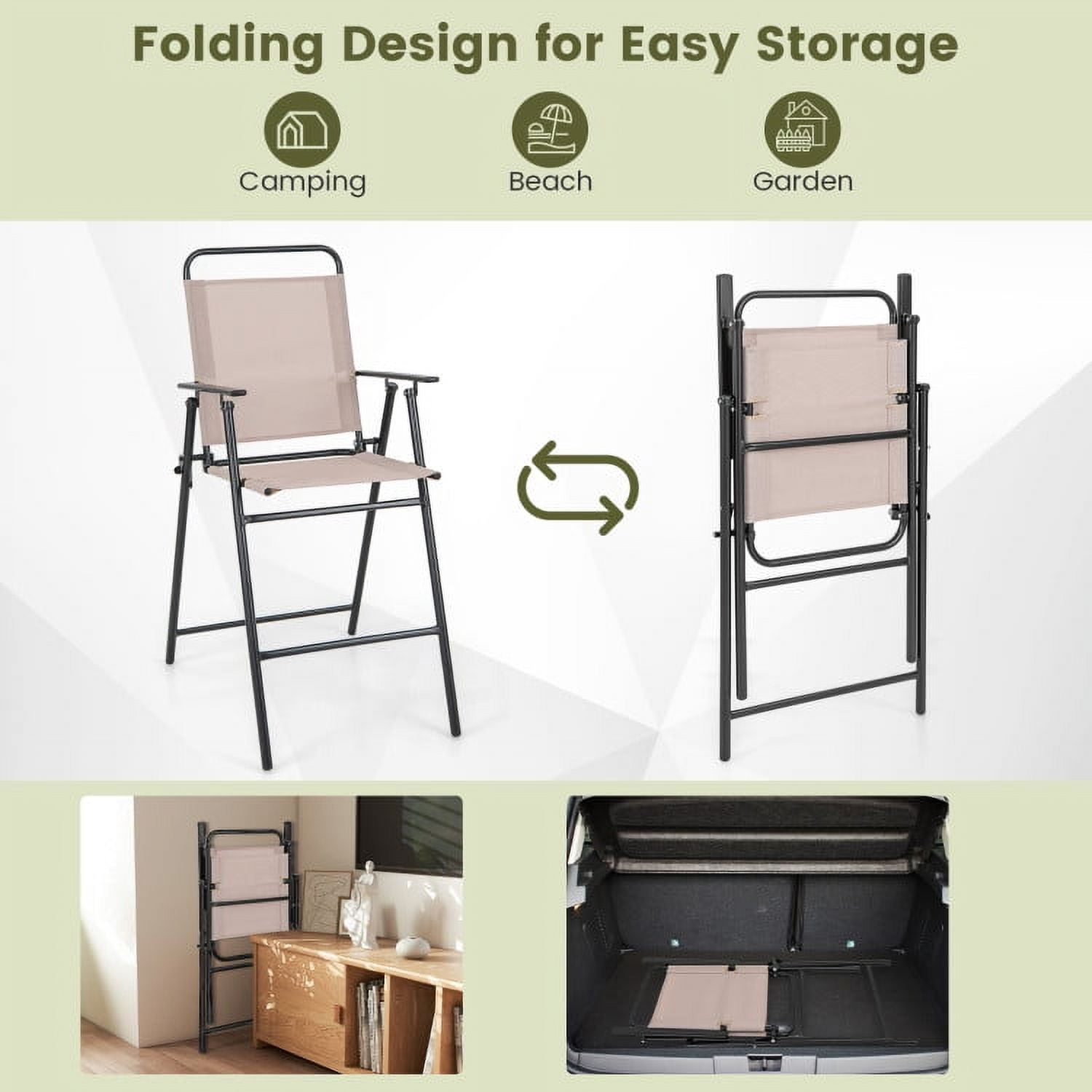 Aimee Lii Set of 2 Patio Folding Bar-Height Chairs with Armrests and Quick-Drying Seat, Outdoor Patio Furniture, Beige Aimee Lii Set of 2 Patio Folding Bar-Height Chairs with Armrests and Quick-Drying Seat, Outdoor Patio Furniture, Beige