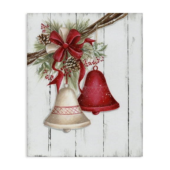 Stupell Industries Rustic Winter Bells Holiday Painting Gallery Wrapped Canvas Art Print Wall Art, 16 x 20