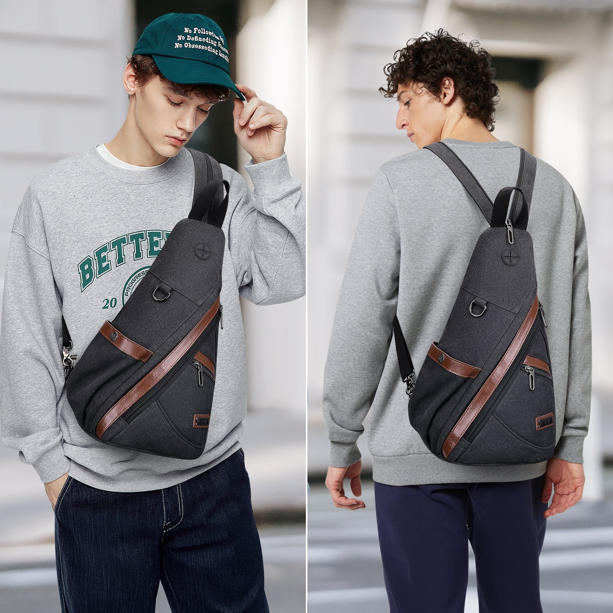 WITZMAN Canvas Sling Bag for Men Women Convertible Sling Backpack Crossbody Vintage Chest Bag Travel Casual Daypack(A8003 Black)