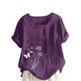 thumbnail image 2 of Kayannuo Girls T Shirts Women Casual And Linen Round-Neck Tops Printed Short Sleeve Button T-shirt Blouse Purple M, 2 of 4