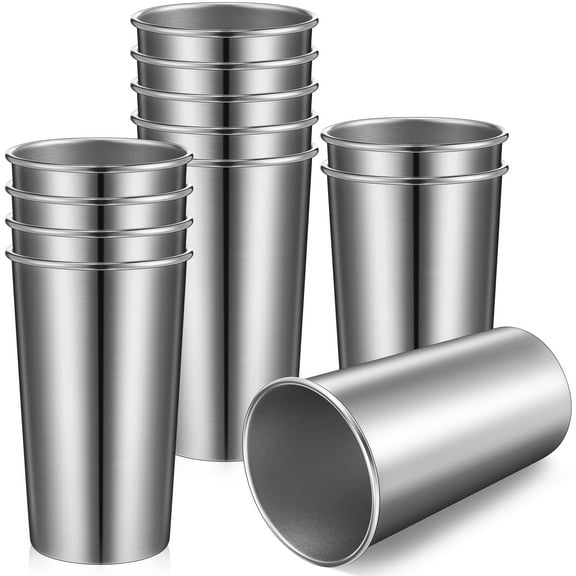 12 Pack 20 oz Stainless Steel Cups Metal Drinking Glasses Stackable Stainless Steel Tumblers Pint Cup for Kids Travel Outdoor Camping Home Drinking