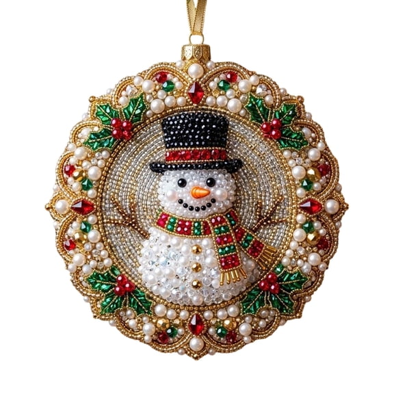 Christmas Tree Ornaments 3.15 Inch Acrylic Flat 2D Hanging Pendant Decoration, Printed Faux Jewel Beaded Ornament for Holiday Party Decor Gift