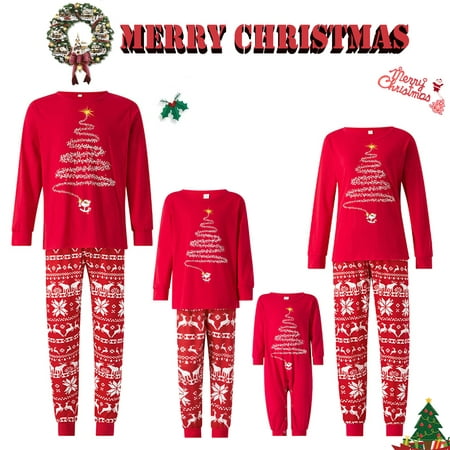 

Family Matching Christmas Pajamas Set Santa Hat Print Tops Striped Pants Xmas Holiday Loungewear Sleepwear Jammies Pjs Outfit