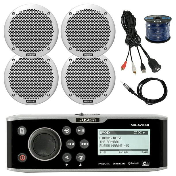 Fusion 650 Series Marine Entertainment System With Dvd Cd Player Fusion Ms El602 6 150w Shallow Mount Speaker 22 Am Fm Braided Cable Marine Antenna 50 Foot 16 Gauge Speaker Wire Walmart Com Walmart Com