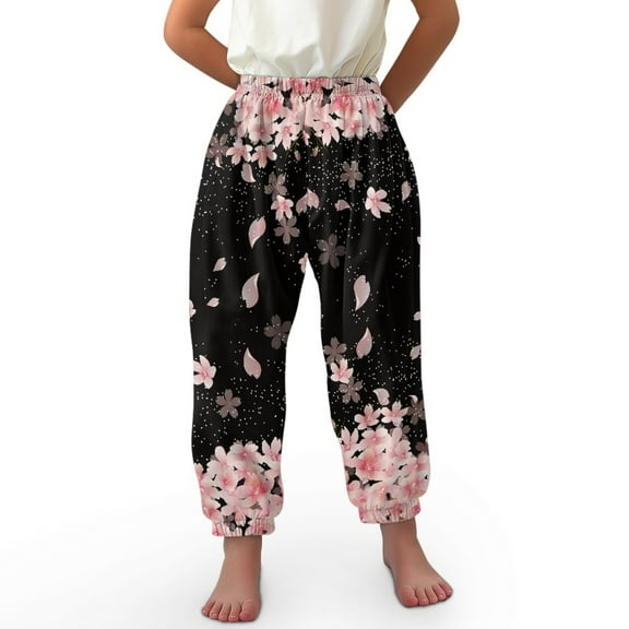 DISNIMO Cherry Blossom Bloomer Harem Pants Kids Harem Pants Girls Size 3-7 Bloomers Long Girl Loose Pants for Girls Harem Pants for Girls Pants High Waisted Trousers Comfortable Bloomers