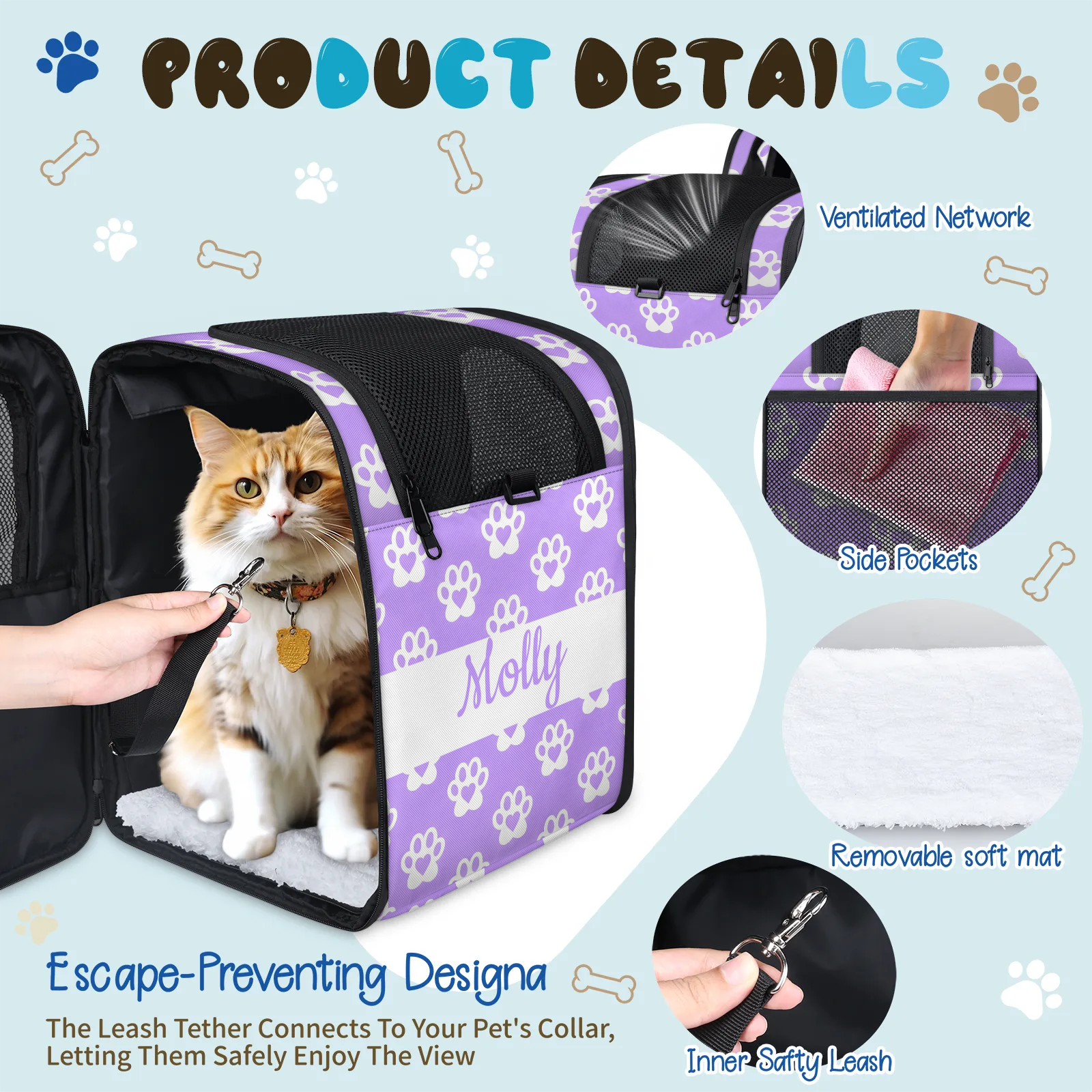 Pet Carrier Backpack,Dog Carrier Backpack with Breathable Mesh for Small Dogs Cats Puppies,Custom Pet Backpack Bag with Name,Hold Pets Up to 13 Lbs for Hiking, Travel, Outdoor