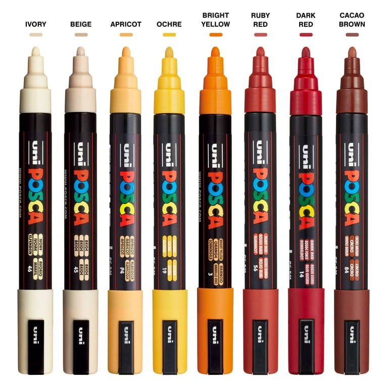 Posca PC-5M Paint Marker Pens - Warm Neutrals Set Of 8, 1.8-2.5mm Nib, Water-Based & Opaque