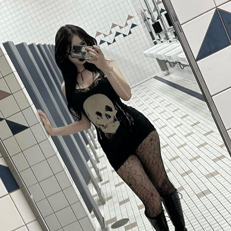Gothic Skull Print Club Party Cami Mini Dress Women's