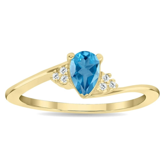 SZUL Women's Pear Shaped Blue Topaz and Diamond Tierra Ring in 10K Yellow Gold