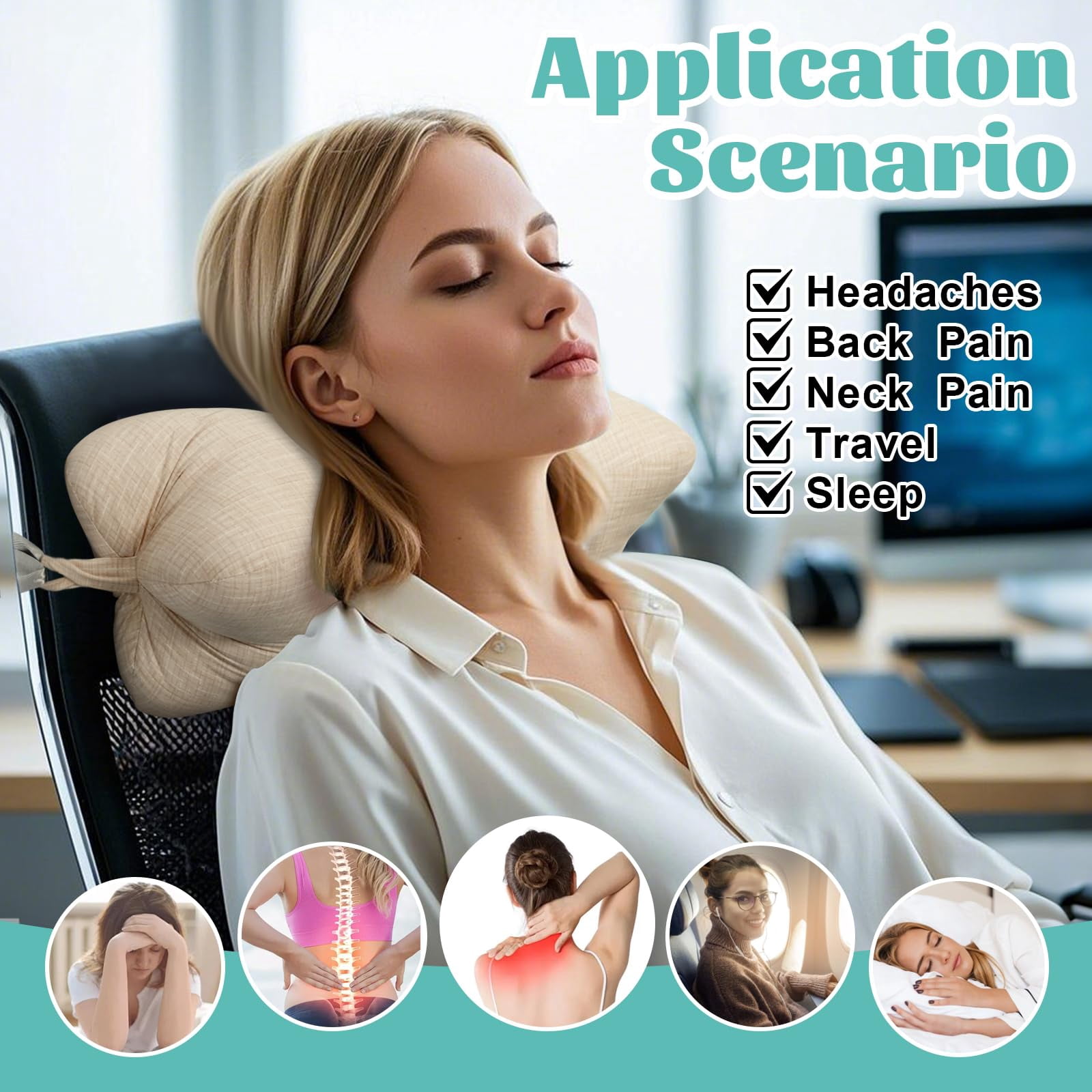 RoamReady Neck & Cervical Pillows, Dog Bone Shaped Neck Pillow with Fixed Rope & Have Loops on End, for Chiropractic Lumbar Spine, for Car Bus Truck Driving Travel Comfort Head Rest Support,Yellow
