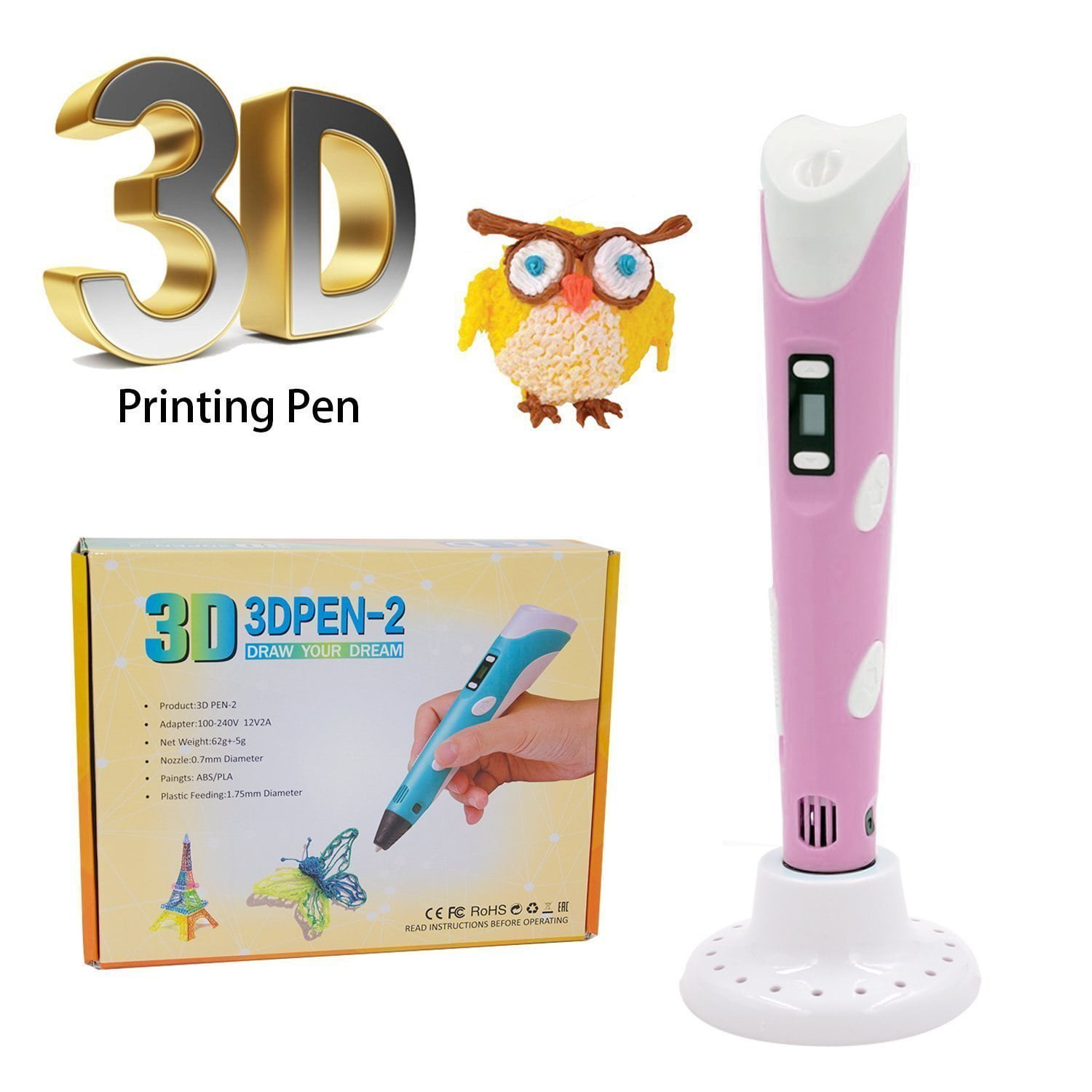 3D DIY Printing Doodle Drawing Pen Craft Modeling LED Display PLA Filament 