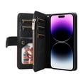 thumbnail image 3 of Multifunctional Case for iPhone 12 Pro/12, [RFID Blocking] 9 Credit Cards Holder with Wrist Strap, Premium PU Leather Zipper Wallet Purse Magnetic Flip Phone Cover For iPhone 12/12 Pro, Black, 3 of 12