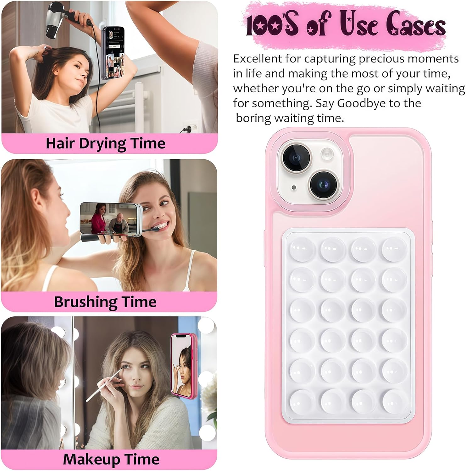 6 Pack Silicone Suction Phone Case Adhesive Mount, Strong Grip Holder for Selfies and Tiktok Videos, Hands-Free Sticky Phone Grip for iPhone and Android, 2.17" x 3.15"