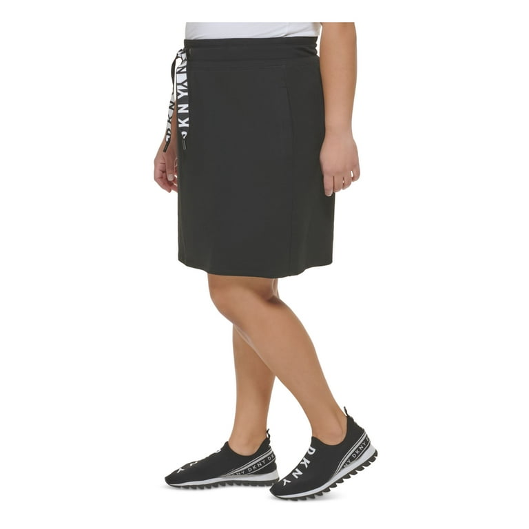DKNY SPORT Womens Black Pocketed Unlined Elastic Waist Above The Knee A Line Skirt Plus 2X