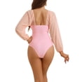 thumbnail image 3 of Bikini de una pieza con escote en V, mangas largas, malla y control de abdomen, color rosa, talla X-Large, 3 of 5