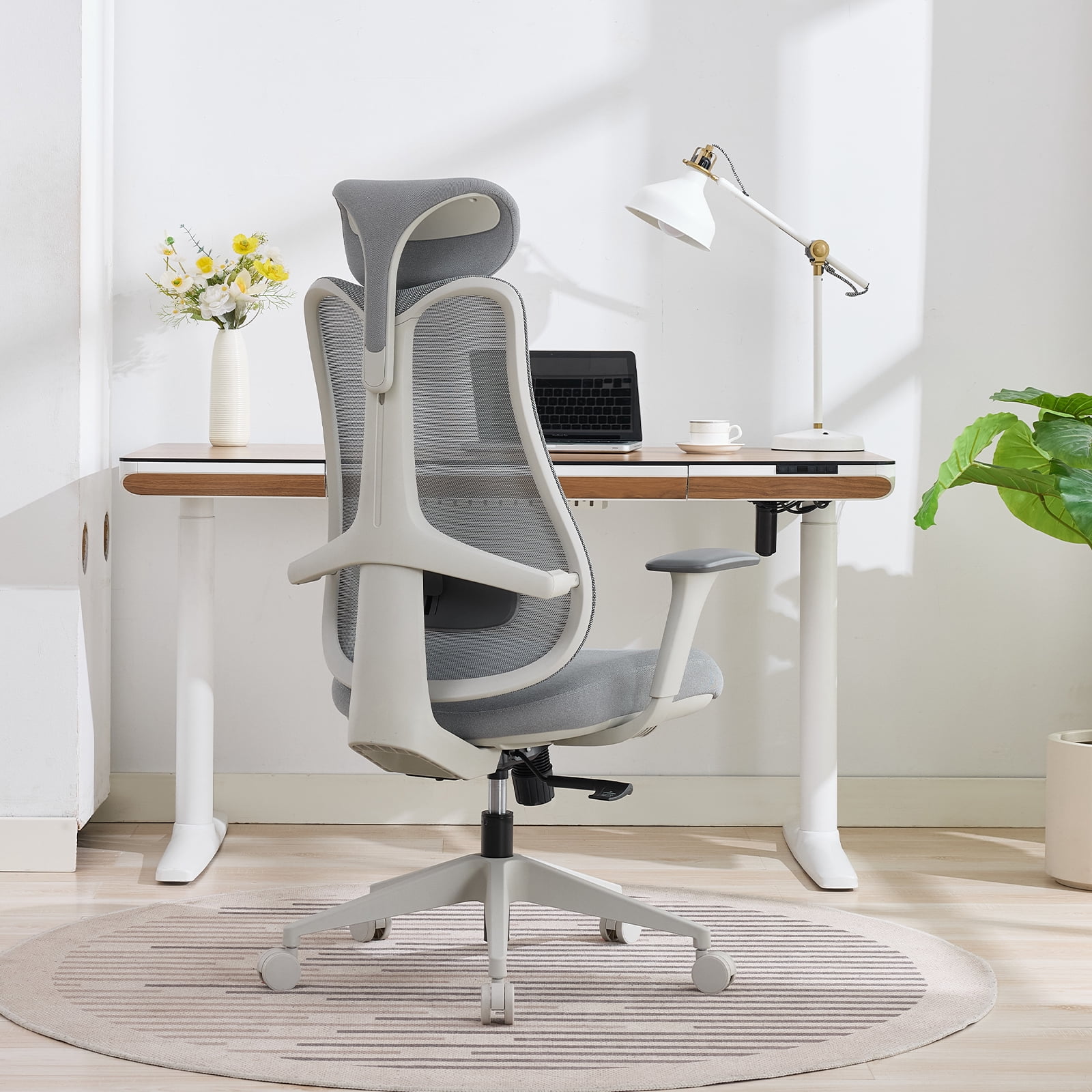 Nouhaus Fluido Ergonomic Office Chair - Adjustable Back Height & Dynamic Lumbar Support, High Back Mesh Executive Desk Chair,  Gray