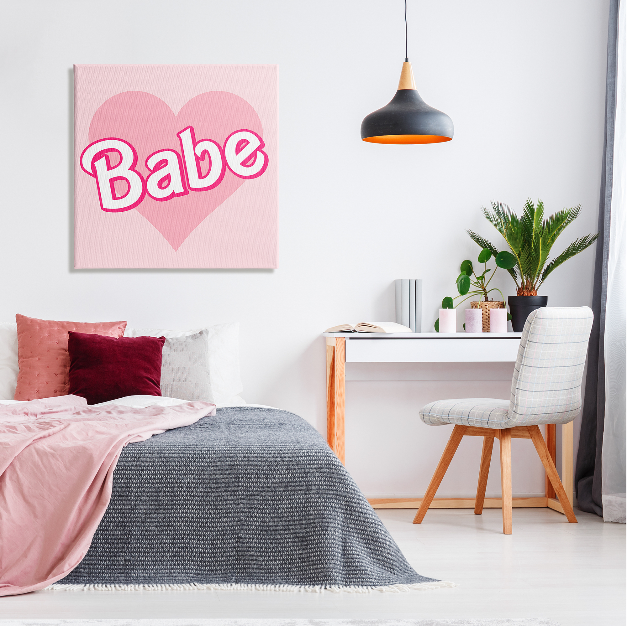 Stupell Industries Babe Phrase Pink Heart Inspirational Painting Gallery Wrapped Canvas Print Wall Art, 30 x 30