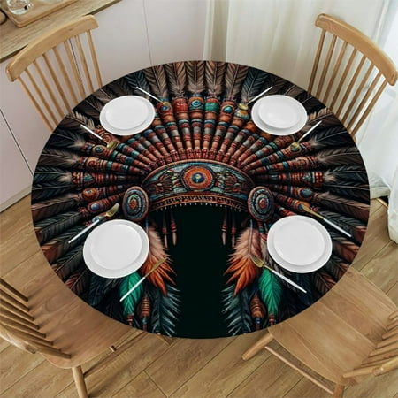 

Sheronv Feathers Beadwork Round Table Cover Stain Resistant Washable Indoor Outdoor Tablecloth Kitchen Dining Wedding Parties Elastic Edge 100% Polyester Fiber 42-46