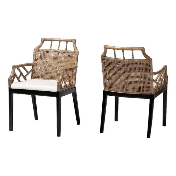 bali & pari Abiel Natural Rattan 2-Piece Dining Armchair Set with Cushion
