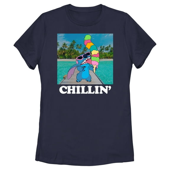 Women's Lilo & Stitch Ice Cream Lover Chillin' Graphic Tee Navy Blue 2X Large