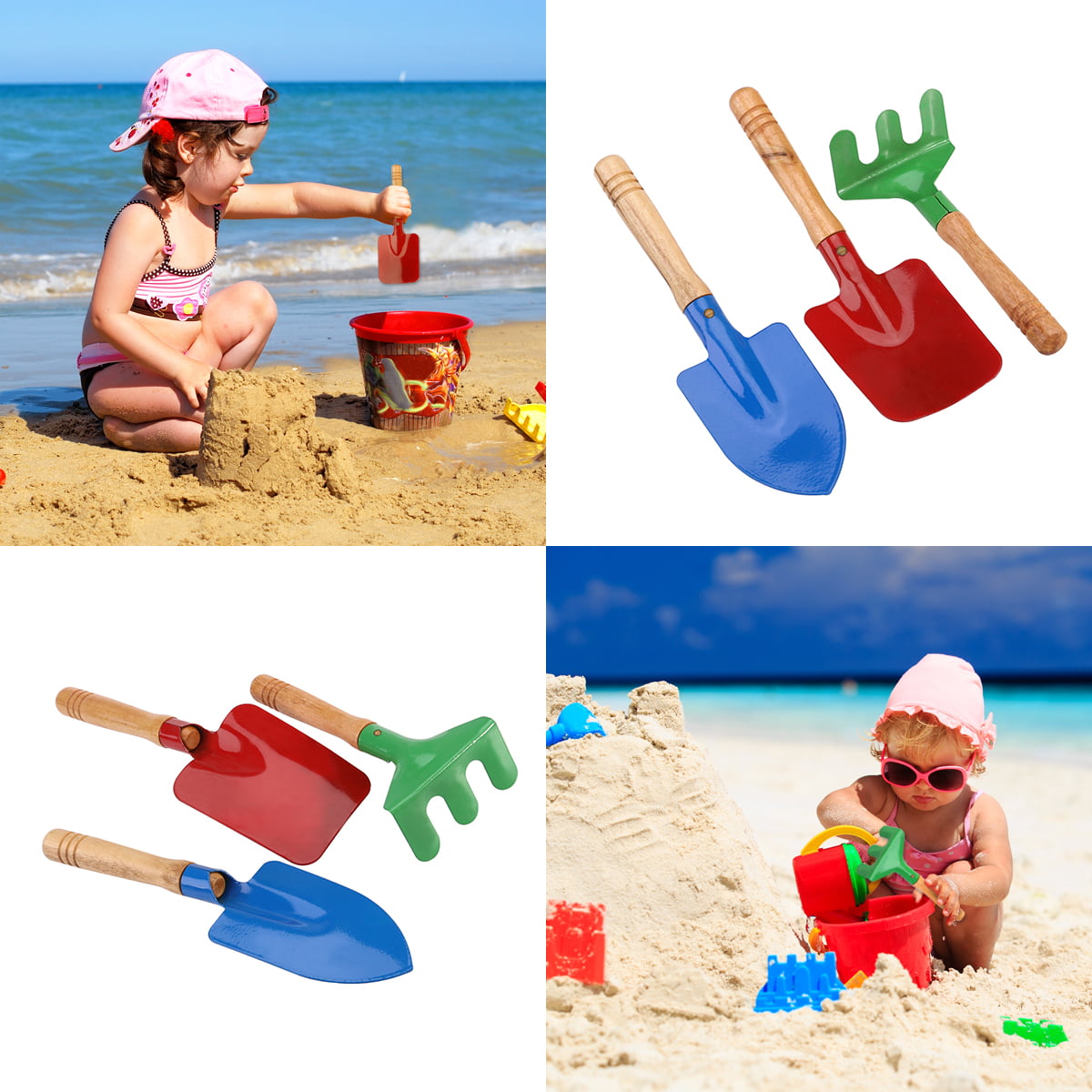NUOLUX Outdoor Garden Tools Set Rake Shovel Kids Beach Sandbox Toy 3pcs 